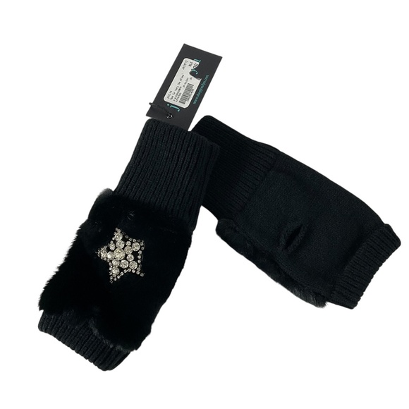 Jocelyn Faux Fur Texty Time Mittens Black OS Rhinestone Star NWT luxury mittens - Picture 1 of 8